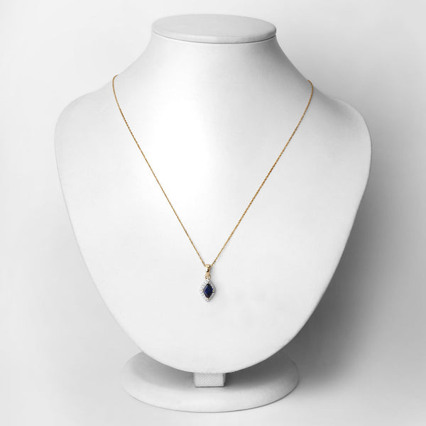 0.92 Carat Genuine Blue Sapphire and White Diamond 14K Yellow Gold Pendant