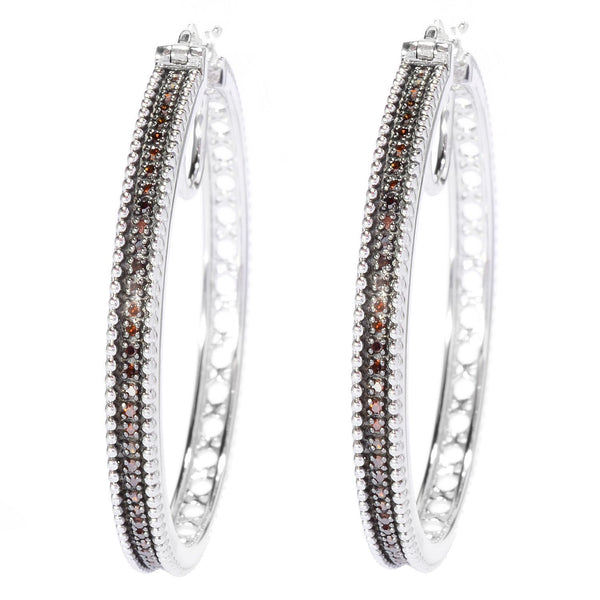 Sterling Silver with 0.50 CTTW Genuine Red Diamond Hoop Earring