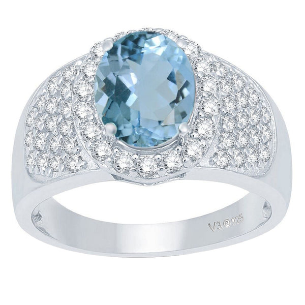 V3 Jewelry 3.50 CT Natural Aquamarine & White Topaz Pavé Halo Ring