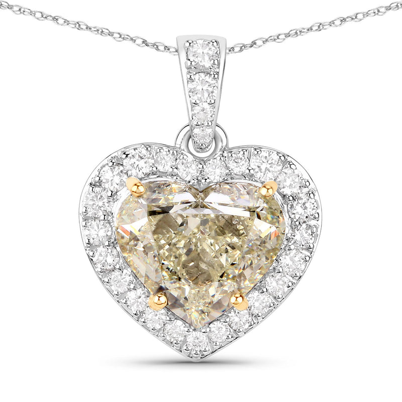 IGI Certified 4.51 Carat Genuine Light Yellow Diamond Center and 0.45cttw White Diamond 18K White Gold Pendant (4.96cttw)