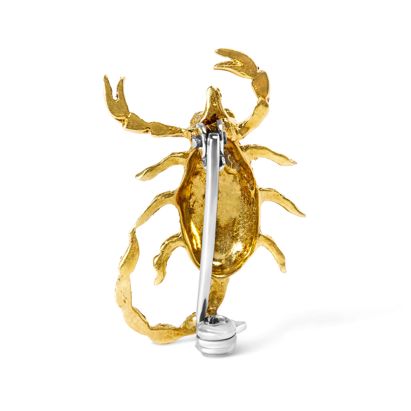 18K Yellow Gold and Pink Sapphire Enamel Scorpion Brooch Pin