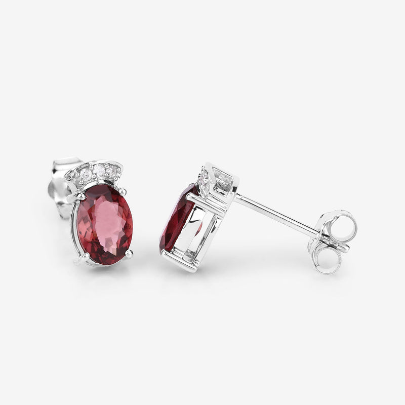 1.35 Carat Genuine Pink Tourmaline and White Diamond 14K White Gold Earrings