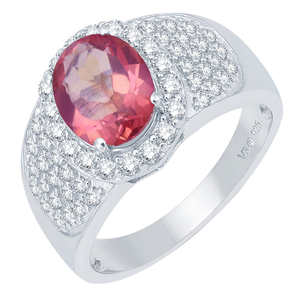 V3 Jewelry Pink Topaz & White Topaz Halo Ring
