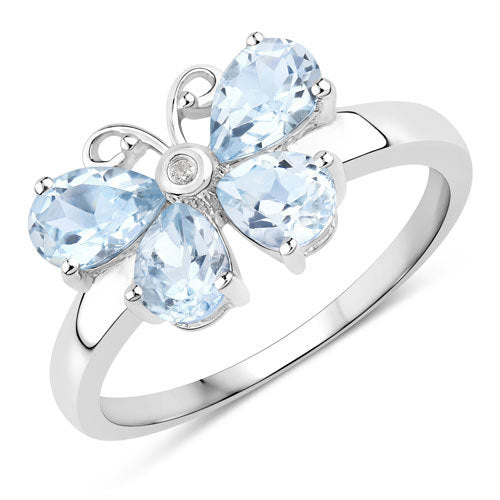 1.67 Carat Genuine Blue Topaz and Created White Sapphire .925 Sterling Silver Ring