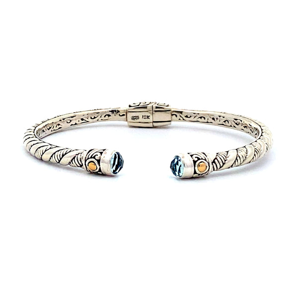 Blue Topaz Bangle Bracelet Sterling Silver 18KT Gold