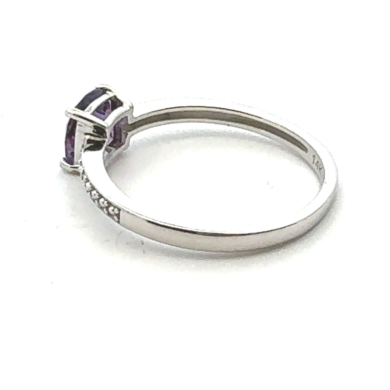 Natural 1.27ct Amethyst Diamond Ring 14KT White Gold