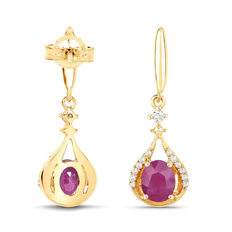 0.70 Carat Genuine Ruby and White Diamond 14K Yellow Gold Earrings