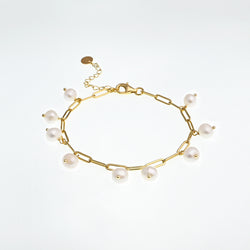 V3 Jewelry Freshwater Pearl & 18k Gold-Plated Charm Station Bracelet