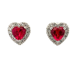 Genuine Created Ruby Heart Earrings Sterling Silver