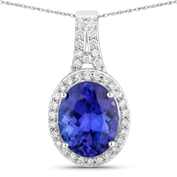 3.17 Carat Genuine Tanzanite and White Diamond 14K White Gold Pendant