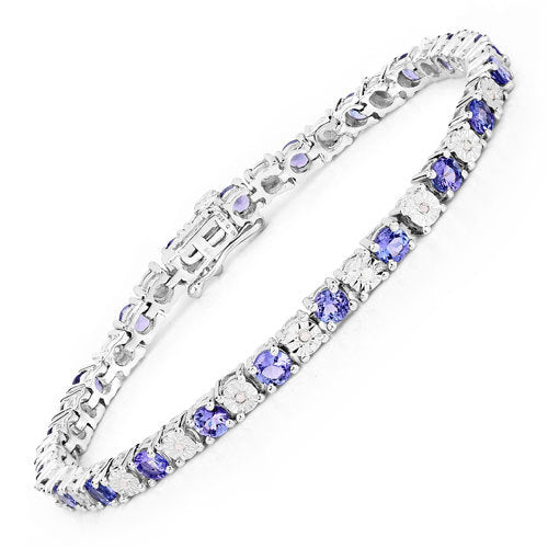 5.44 Carat Genuine Tanzanite and White Diamond .925 Sterling Silver Bracelet