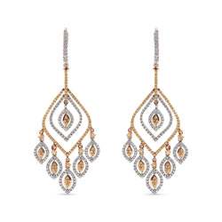 14K White and Rose Gold 2 1/2 Cttw Diamond Curved Rhombus Shape Drop and Chandelier Style Dangle Earring (J-K Color, I2-I3 Clarity)