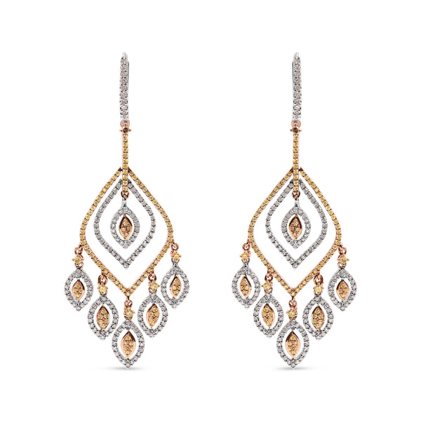 14K White and Rose Gold 2 1/2 Cttw Diamond Curved Rhombus Shape Drop and Chandelier Style Dangle Earring (J-K Color, I2-I3 Clarity)