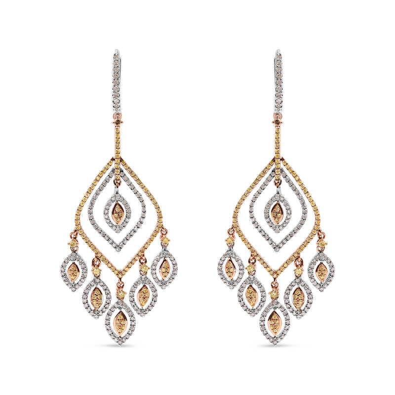 14K White and Rose Gold 2 1/2 Cttw Diamond Curved Rhombus Shape Drop and Chandelier Style Dangle Earring (J-K Color, I2-I3 Clarity)