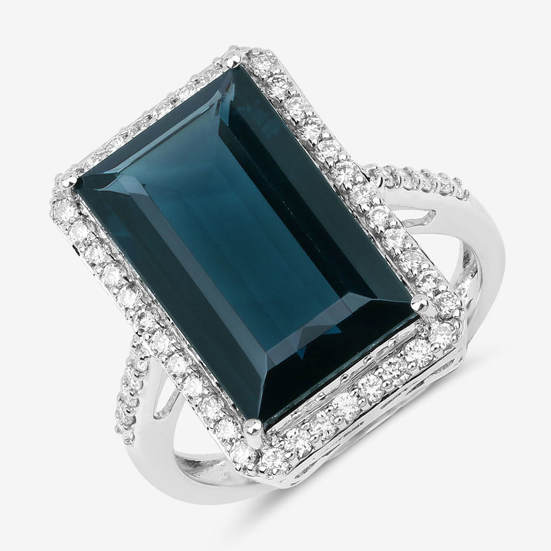 7.98 Carat Genuine Blue Tourmaline and White Diamond 14K White Gold Ring