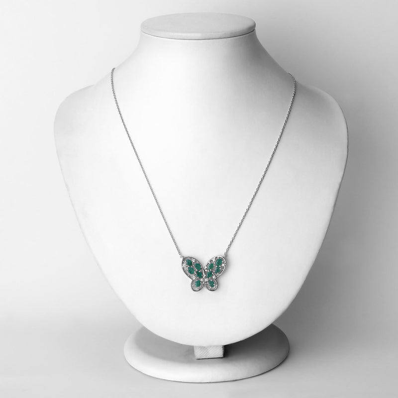 1.56 Carat Genuine Emerald and White Zircon .925 Sterling Silver Necklace