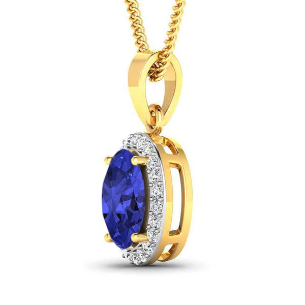 1.63 Carat Genuine Tanzanite and White Diamond 14K Yellow Gold Pendant