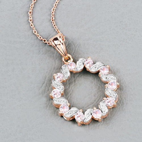 1.00 Carat Genuine Morganite and White Topaz .925 Sterling Silver Pendant