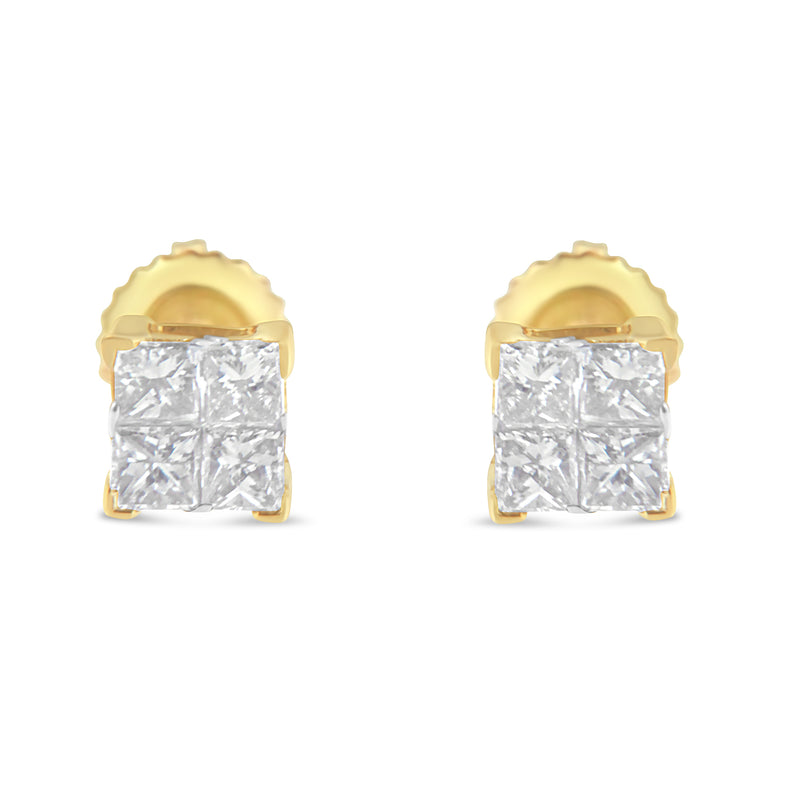 10KT Yellow Gold Princess Diamond Composite Stud Earring (1/2 cttw, I-J Color, I1-I2 Clarity)