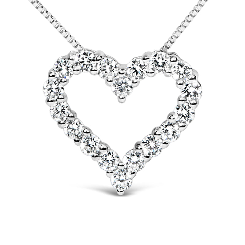 14K White Gold 1.0 Cttw Lab Grown Diamond Open Heart 18" Pendant Necklace (F-G Color, VS1-VS2 Clarity)