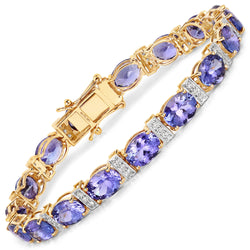 20.26 Carat Genuine Tanzanite and White Diamond 14K Yellow Gold Bracelet