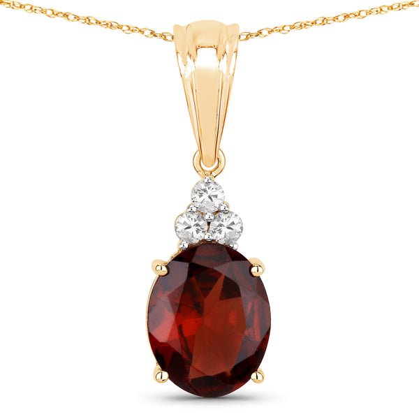 2.84 Carat Genuine Rhodolite and White Diamond 14K Yellow Gold Pendant