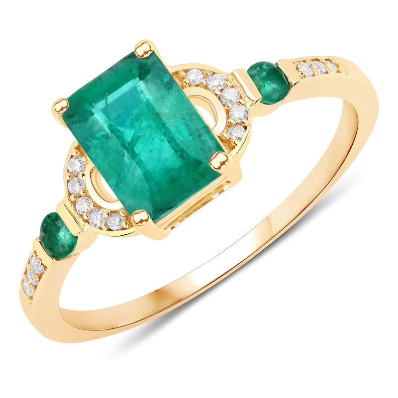 1.08 Carat Genuine Zambian Emerald and White Diamond 10K Yellow Gold Ring