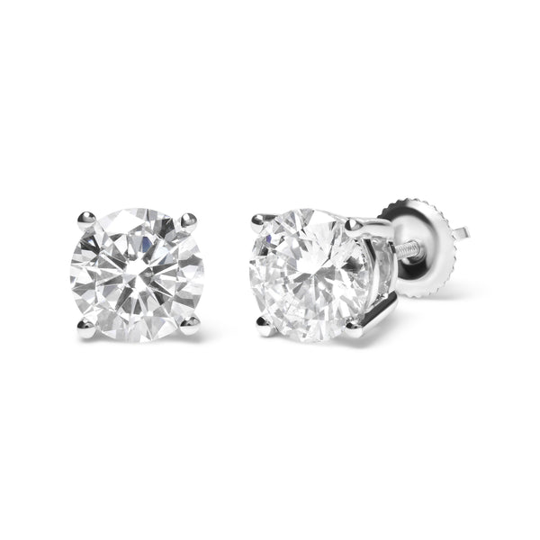 GIA Certified 14K White Gold 6.0 Cttw 4-Prong Round Brilliant Cut Diamond Solitaire Stud Earrings with Screw Backs (F Color, VS2 Clarity)