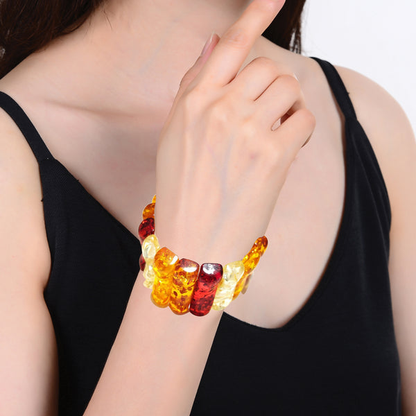 Multi Color Amber Rectangular Stretch Bracelet