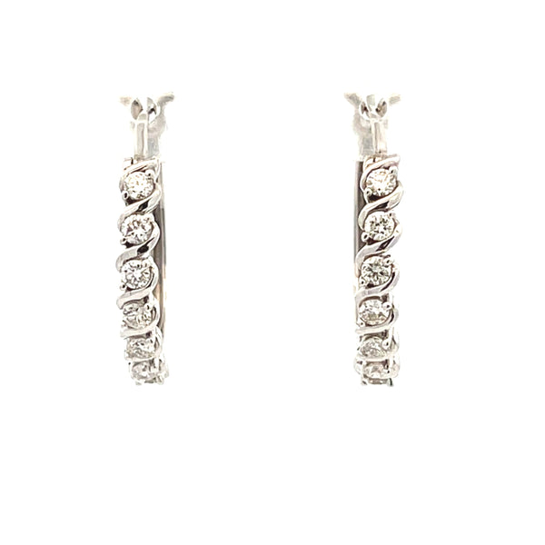 Genuine .50ct Diamond Hoop Earrings 10KT White Gold