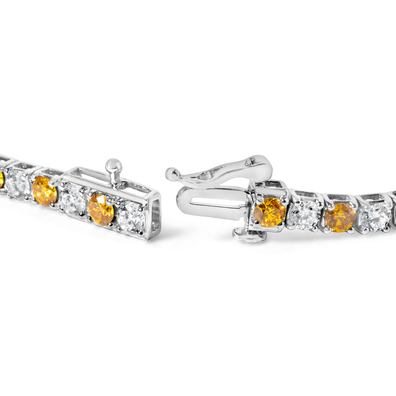 14K White Gold 5.0 Cttw Alternating White and Yellow Lab Grown Diamond Tennis Tennis Bracelet (Yellow/F-G Color, VS2-SI1 Clarity - 7"