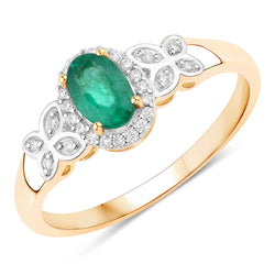 0.54 Carat Genuine Zambian Emerald And White Diamond 10K Yellow Gold Ring