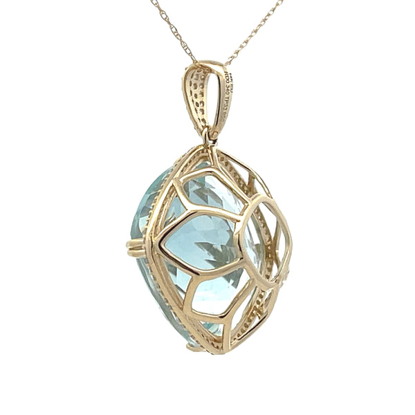 Blue Topaz Diamond Fashion Pendants 14KT Yellow Gold