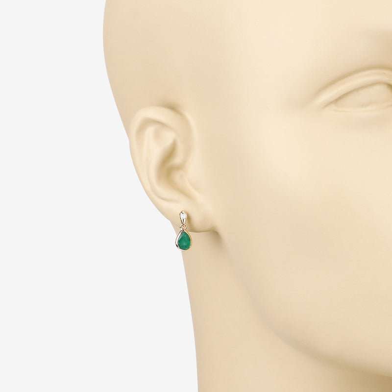 1.35 Carat Genuine Zambian Emerald and White Diamond 14K Yellow Gold Earrings