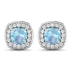 1.95 Carat Genuine Aquamarine and White Diamond 14K White Gold Earrings