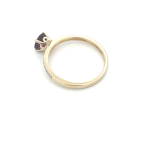 Natural .79ct Amethyst Diamond Ring 10KT Yellow Gold