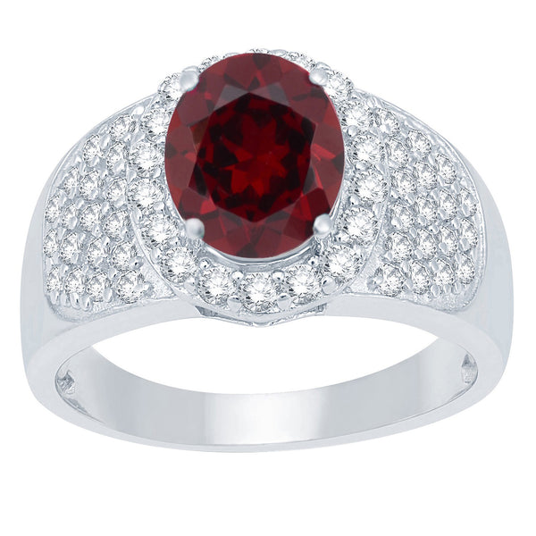 V3 Jewelry Natural Garnet & White Topaz Oval Pavé-Set Halo Ring