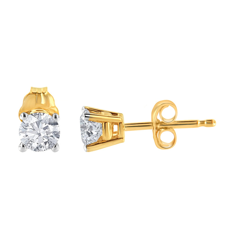 AGS Certified 14K Yellow Gold 1/2 cttw 4-Prong Set Brilliant Round-Cut Solitaire Diamond Push Back Stud Earrings (S-T Color, I1-I2 Clarity)