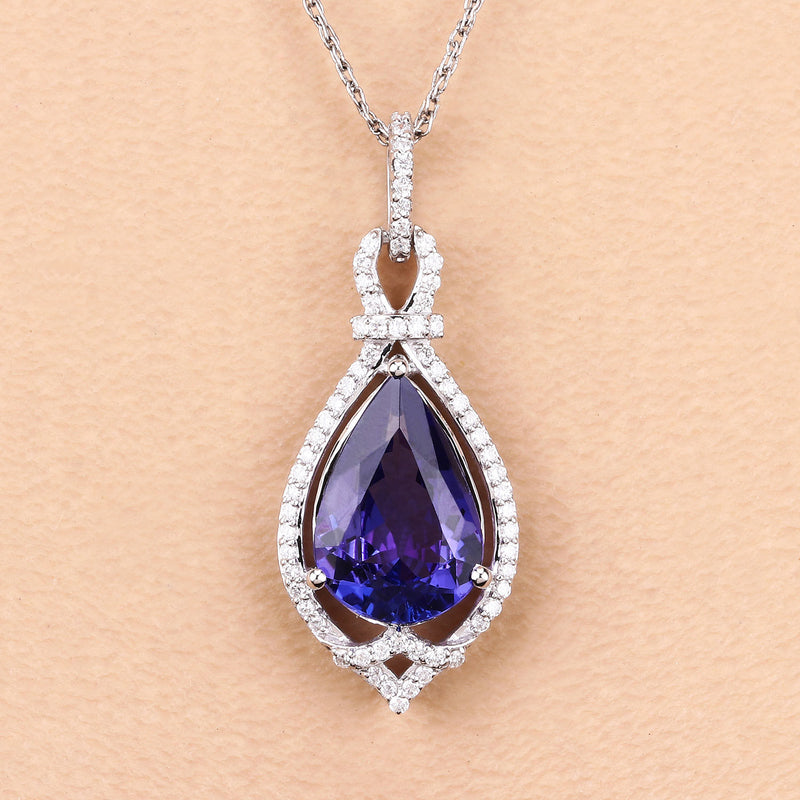 2.39 Carat Genuine Tanzanite and White Diamond 14K White Gold Pendant