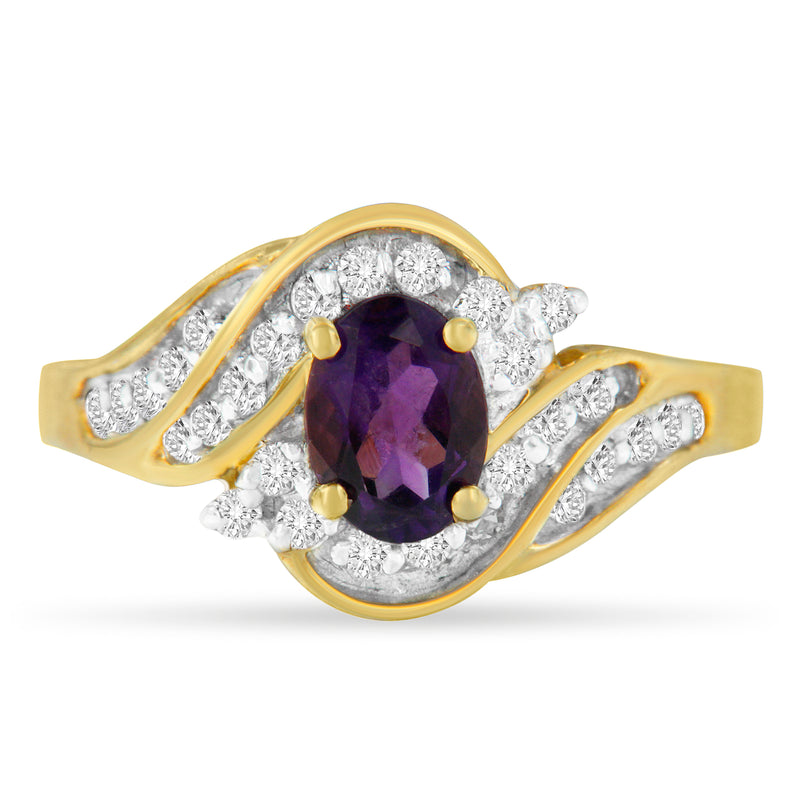 10K Yellow Gold 1ct TDW Oval Treated Amethyst Gemstone and Diamond Ring (I-J I1-I2)