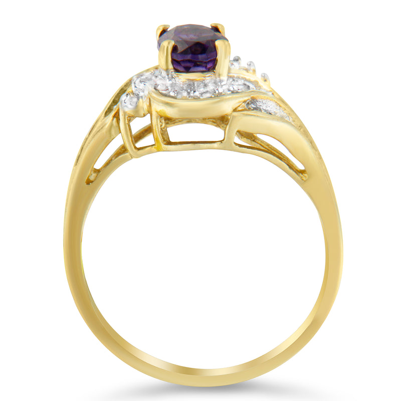 10K Yellow Gold 1ct TDW Oval Treated Amethyst Gemstone and Diamond Ring (I-J I1-I2)
