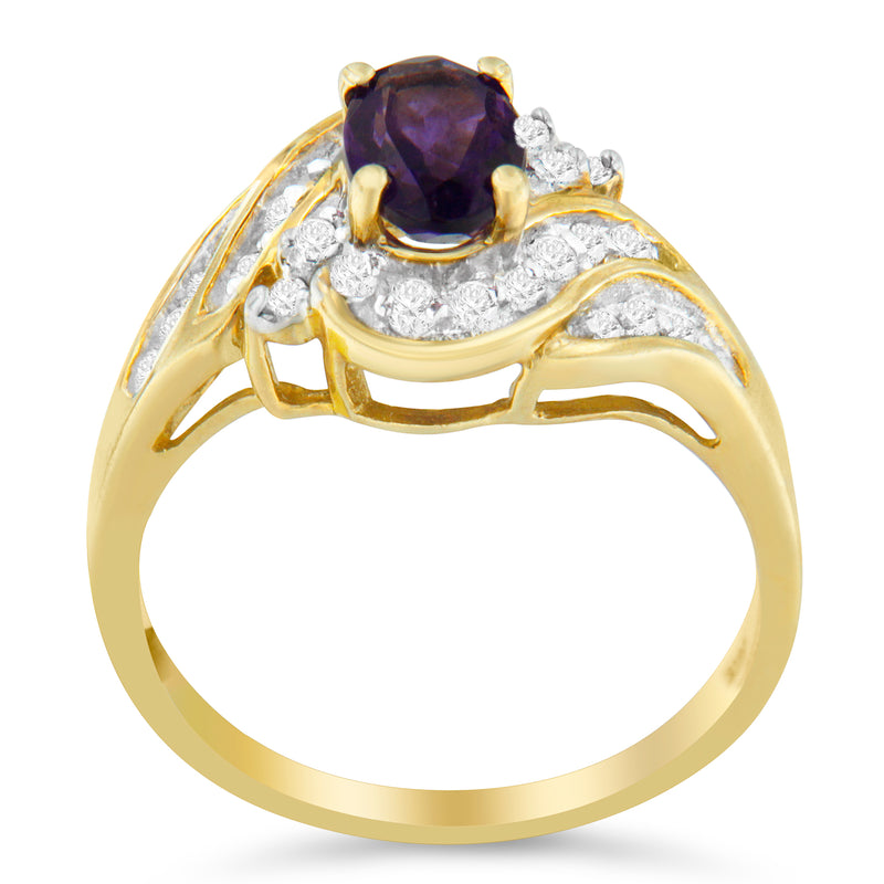 10K Yellow Gold 1ct TDW Oval Treated Amethyst Gemstone and Diamond Ring (I-J I1-I2)