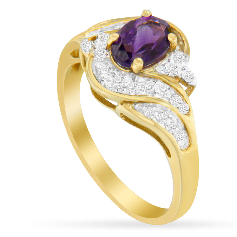 10K Yellow Gold 1ct TDW Oval Treated Amethyst Gemstone and Diamond Ring (I-J I1-I2)