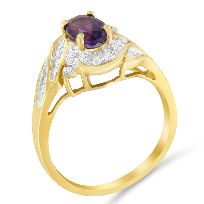 10K Yellow Gold 1ct TDW Oval Treated Amethyst Gemstone and Diamond Ring (I-J I1-I2)