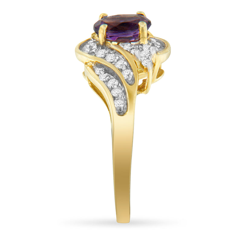 10K Yellow Gold 1ct TDW Oval Treated Amethyst Gemstone and Diamond Ring (I-J I1-I2)