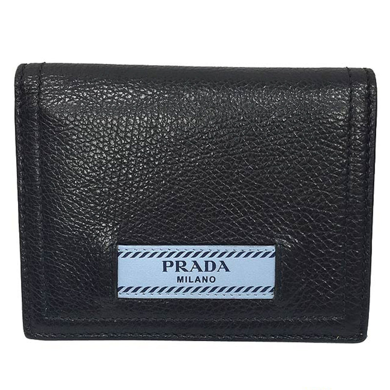 Prada Folded Wallet Bi-Folded 1MV204 GLACECALF Leather NERO Black With Guarantee Card Men's Women's Unisex aq3177