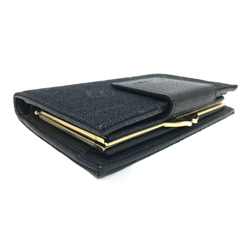 Bvlgari BVLGARI Maxi Mania Gama Mouth Purse Black Canvas Leather Mens Womens