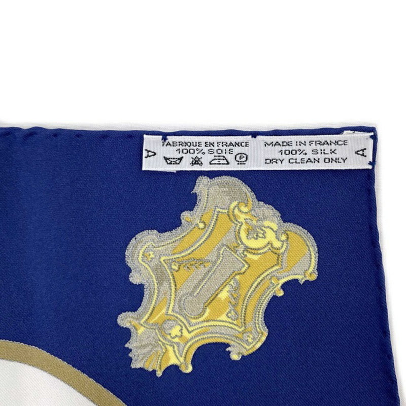 Hermes Scarf Carre 90 Navy White Gold LES CLES Silk 100% HERMES Key Pattern Women's Accessories