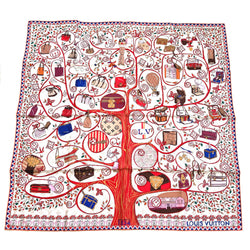 Louis Vuitton Scarf Carre Tree of M76135 100% Silk Red Ladies LOUIS VUITTON