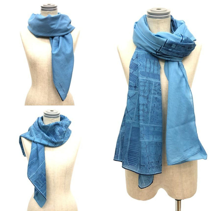 Hermes ECHARPE AU CARRE cotton scarf shawl stall ship blue men's women's